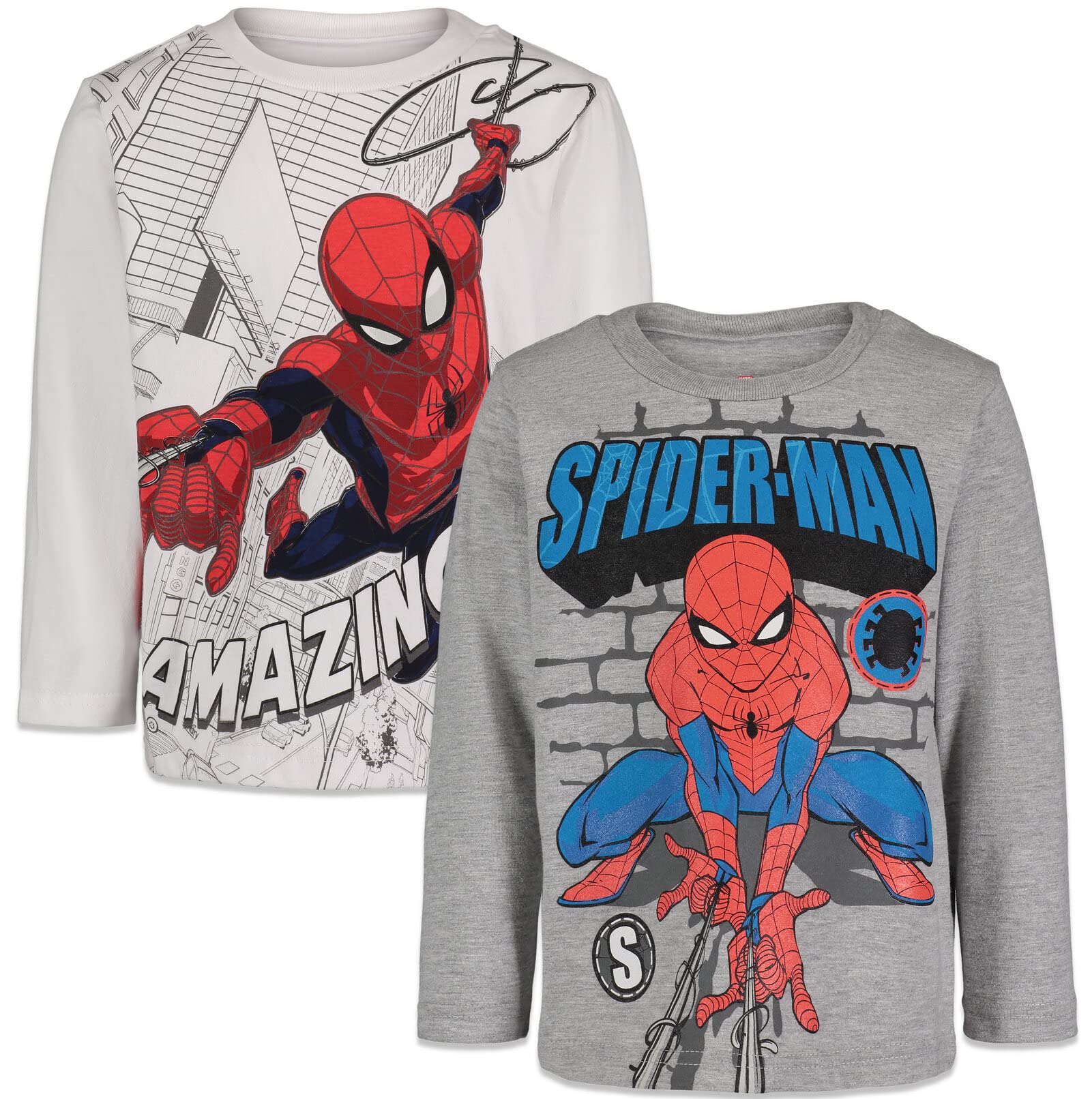 Marvel Spider-Man 2 Pack Long Sleeve T-Shirts Toddler to Big Kid Sizes (2T - 10-12)